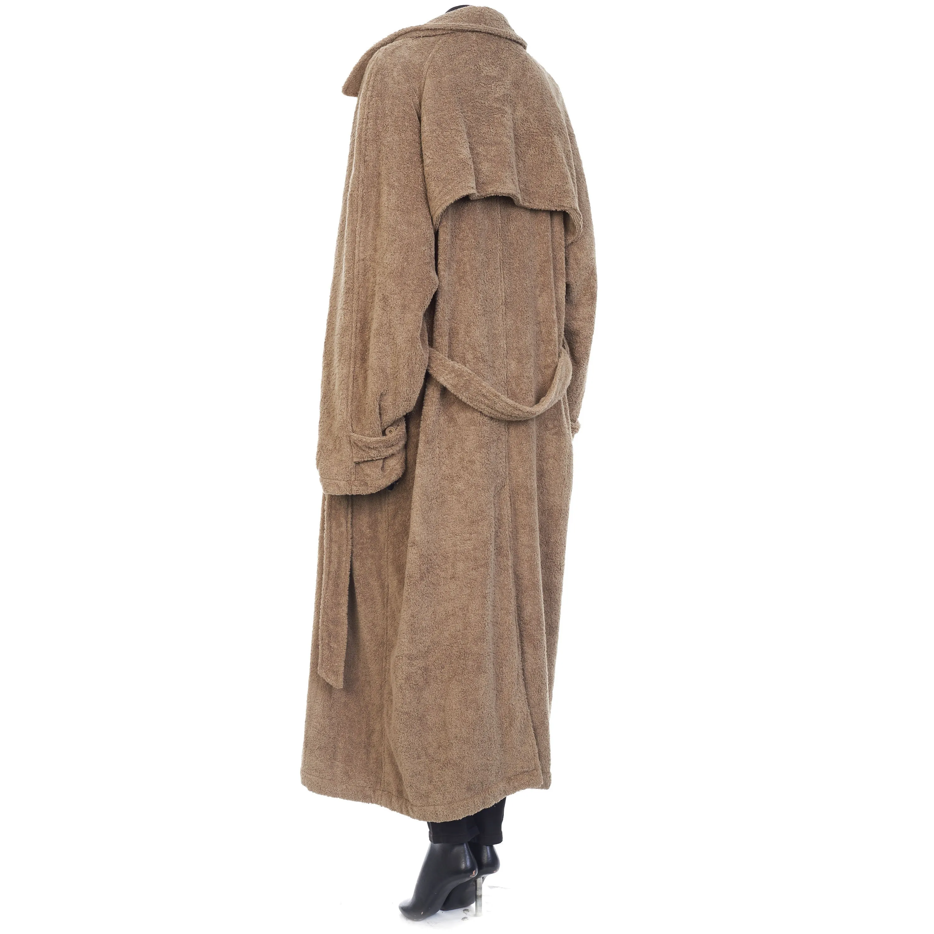 Double-Breasted Towel Trench Coat In Neutral Beige