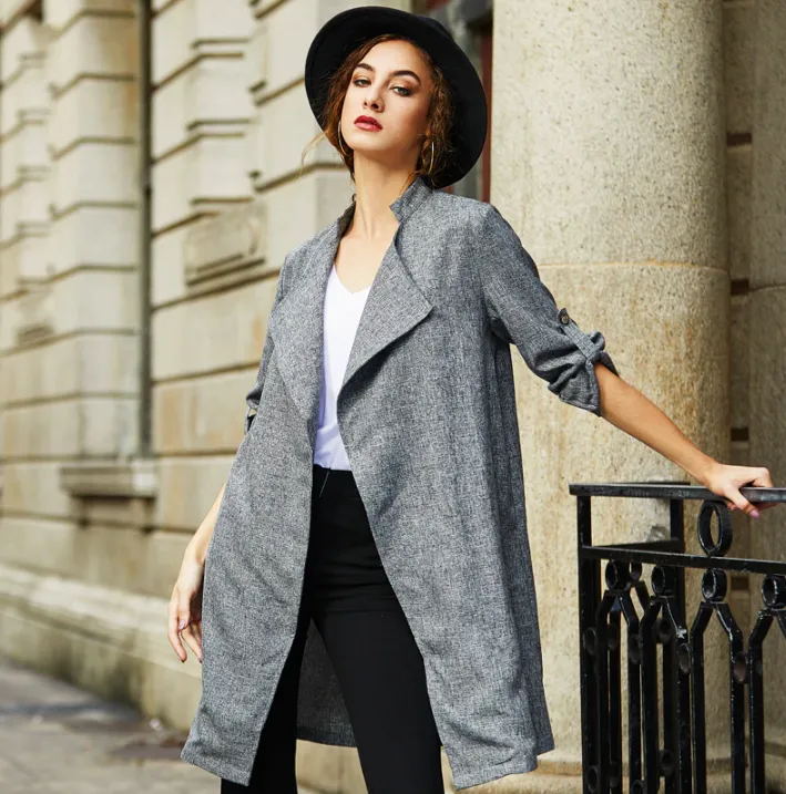 Drape Collar Roll Tab Sleeve Coat( CLEARANCE SALE