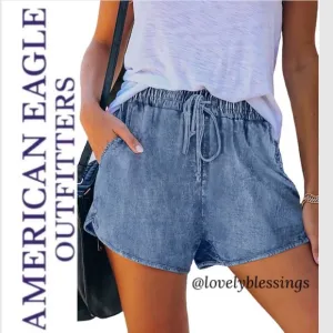 Drawstring Waist Chambray Denim Jean Shorts American Eagle Size Medium