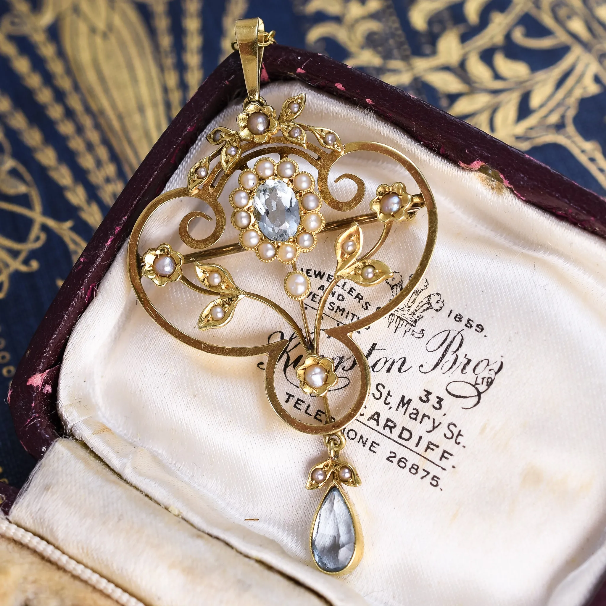 Edwardian Aquamarine & Pearl Lavaliere Pendant