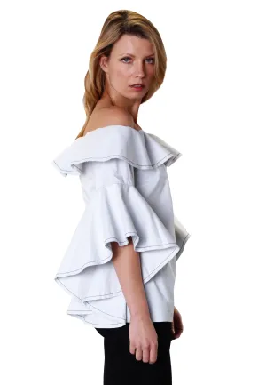Elegant Off-the-Shoulder Ruffled Blouse -8556