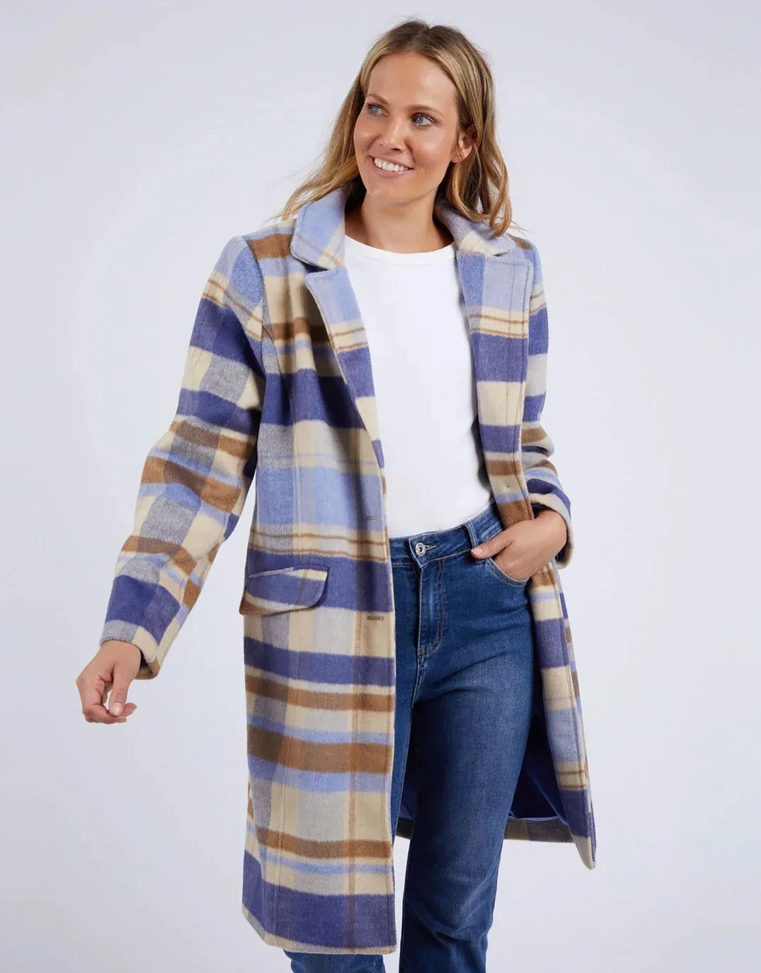 Elm Lifestyle II COVE Check Coat - Navy