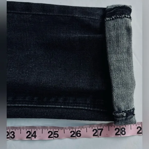 Elwood Distressed‎ Black Denim Jeans, Rolled Cuff, Slim Fit Size 28