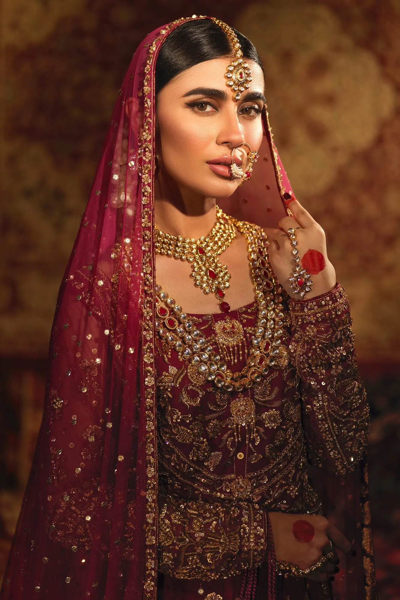 Embellished Indian Bridal Wear Red Kalidar Lehenga Choli
