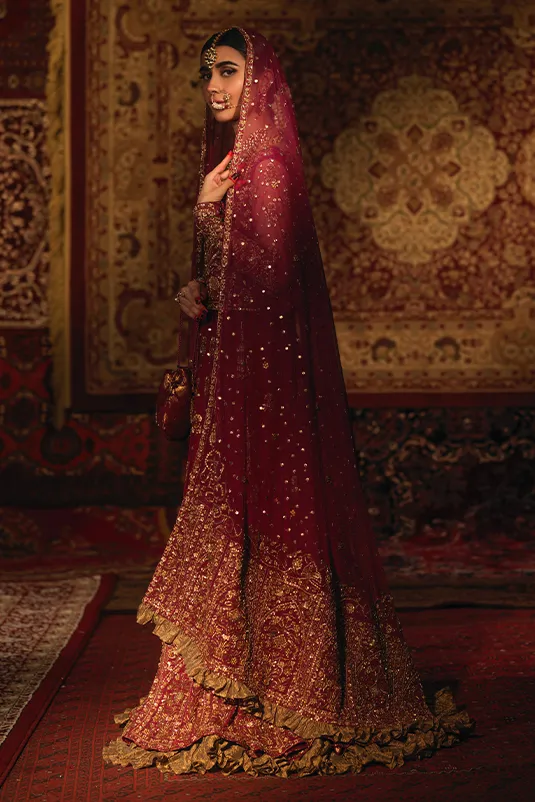 Embellished Indian Bridal Wear Red Kalidar Lehenga Choli