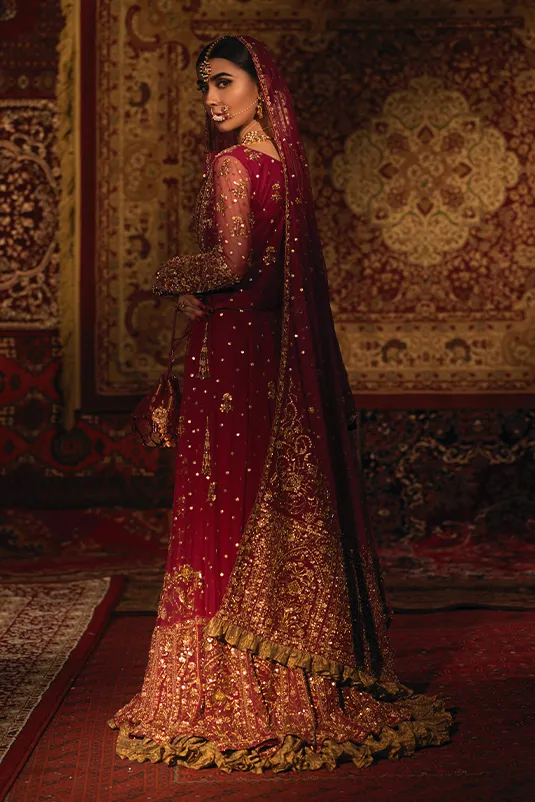 Embellished Indian Bridal Wear Red Kalidar Lehenga Choli