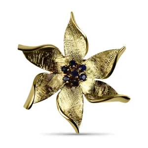 Estate Sapphire & Gold Flower Pin