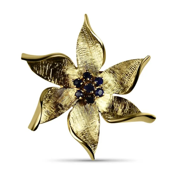 Estate Sapphire & Gold Flower Pin