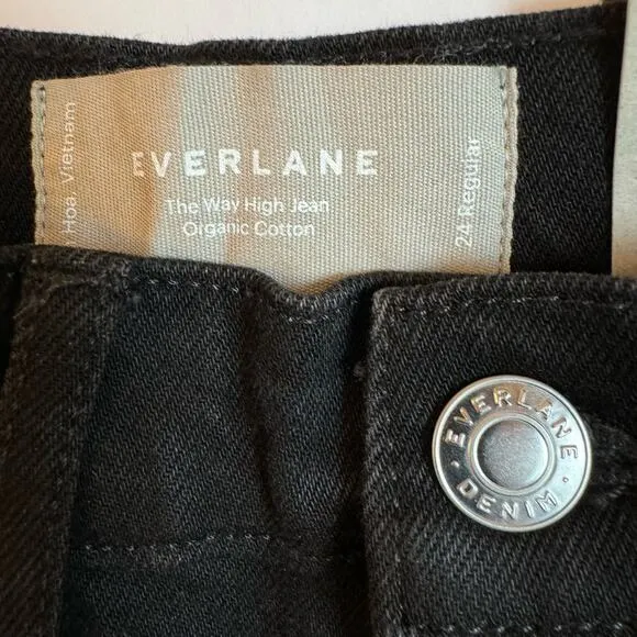 Everlane The Way High Jean Straight Leg Denim Raw Hem Black Size 24
