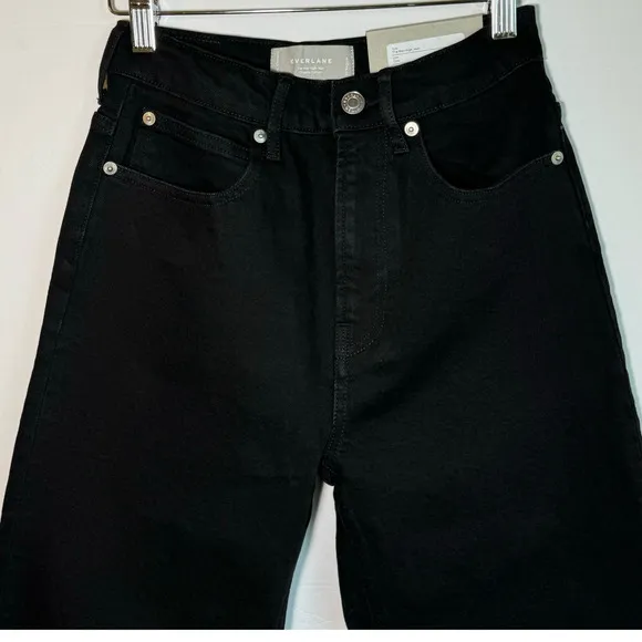 Everlane The Way High Jean Straight Leg Denim Raw Hem Black Size 24