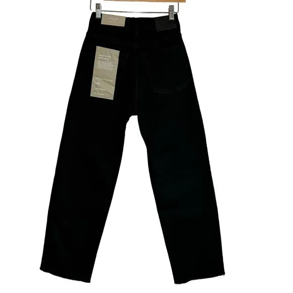 Everlane The Way High Jean Straight Leg Denim Raw Hem Black Size 24