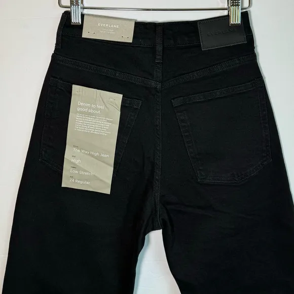 Everlane The Way High Jean Straight Leg Denim Raw Hem Black Size 24