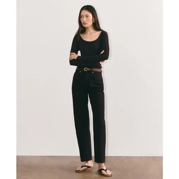 Everlane The Way High Jean Straight Leg Denim Raw Hem Black Size 24