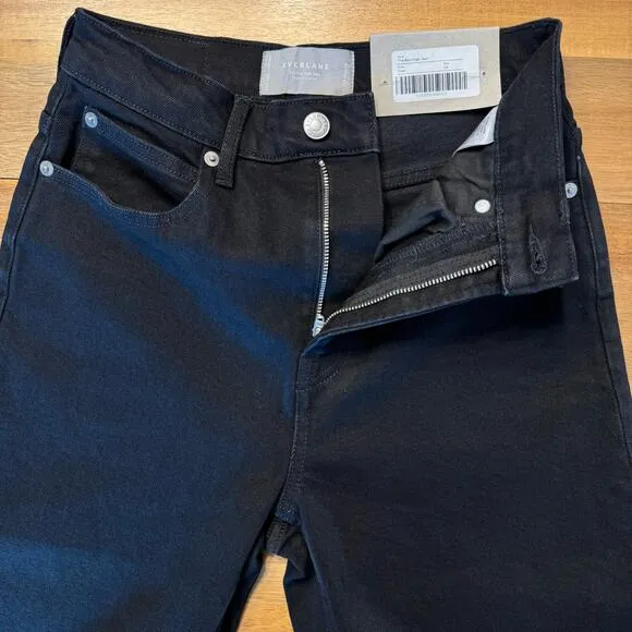 Everlane The Way High Jean Straight Leg Denim Raw Hem Black Size 24