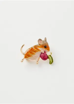 Fable England Vole Forest Mouse Enamel Brooche Brown