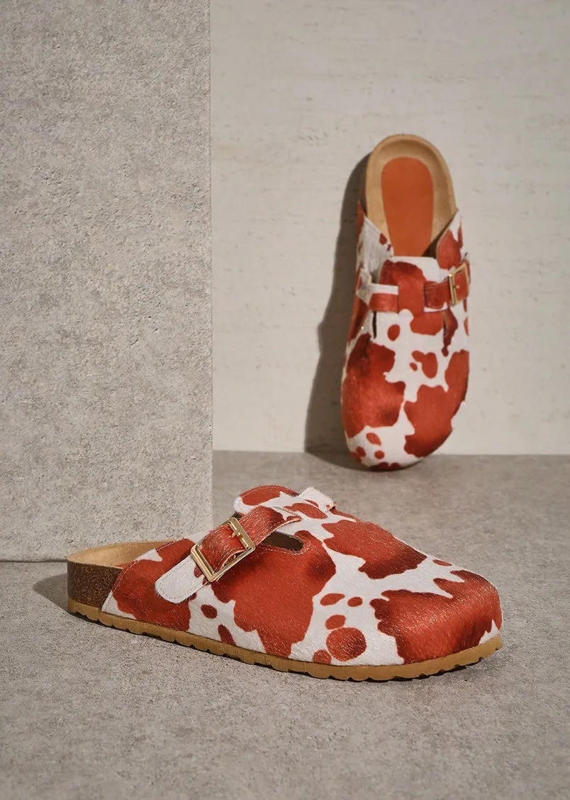Faux Cowhide Slide Clogs