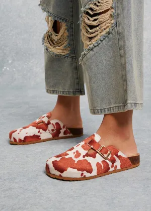 Faux Cowhide Slide Clogs