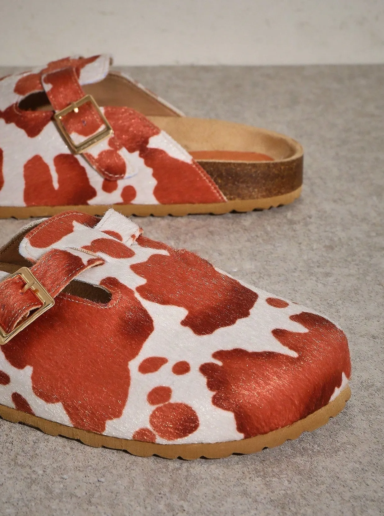 Faux Cowhide Slide Clogs