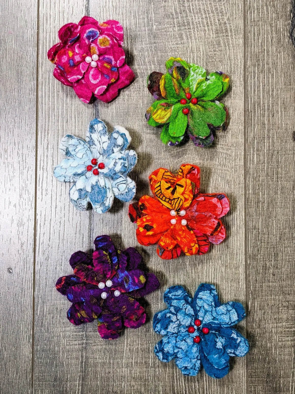 Felt And Fabric Flower Brooch