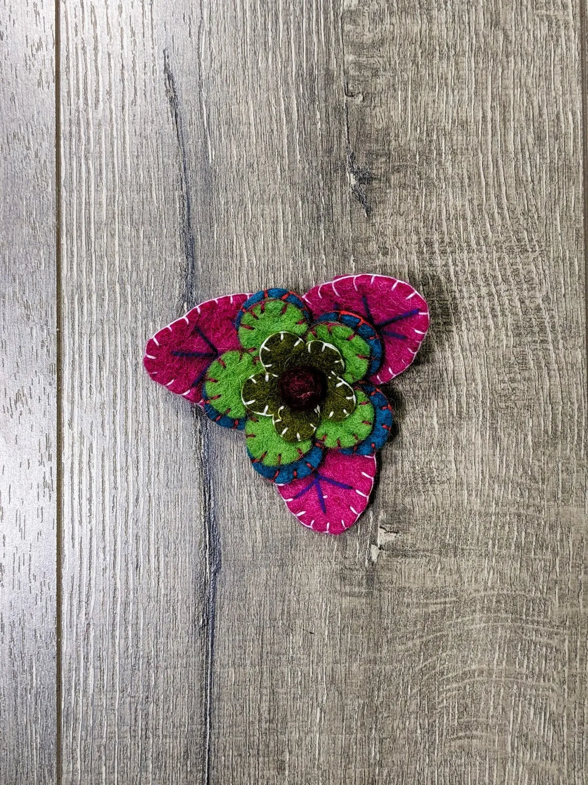Felt Flower And Leaf Brooch