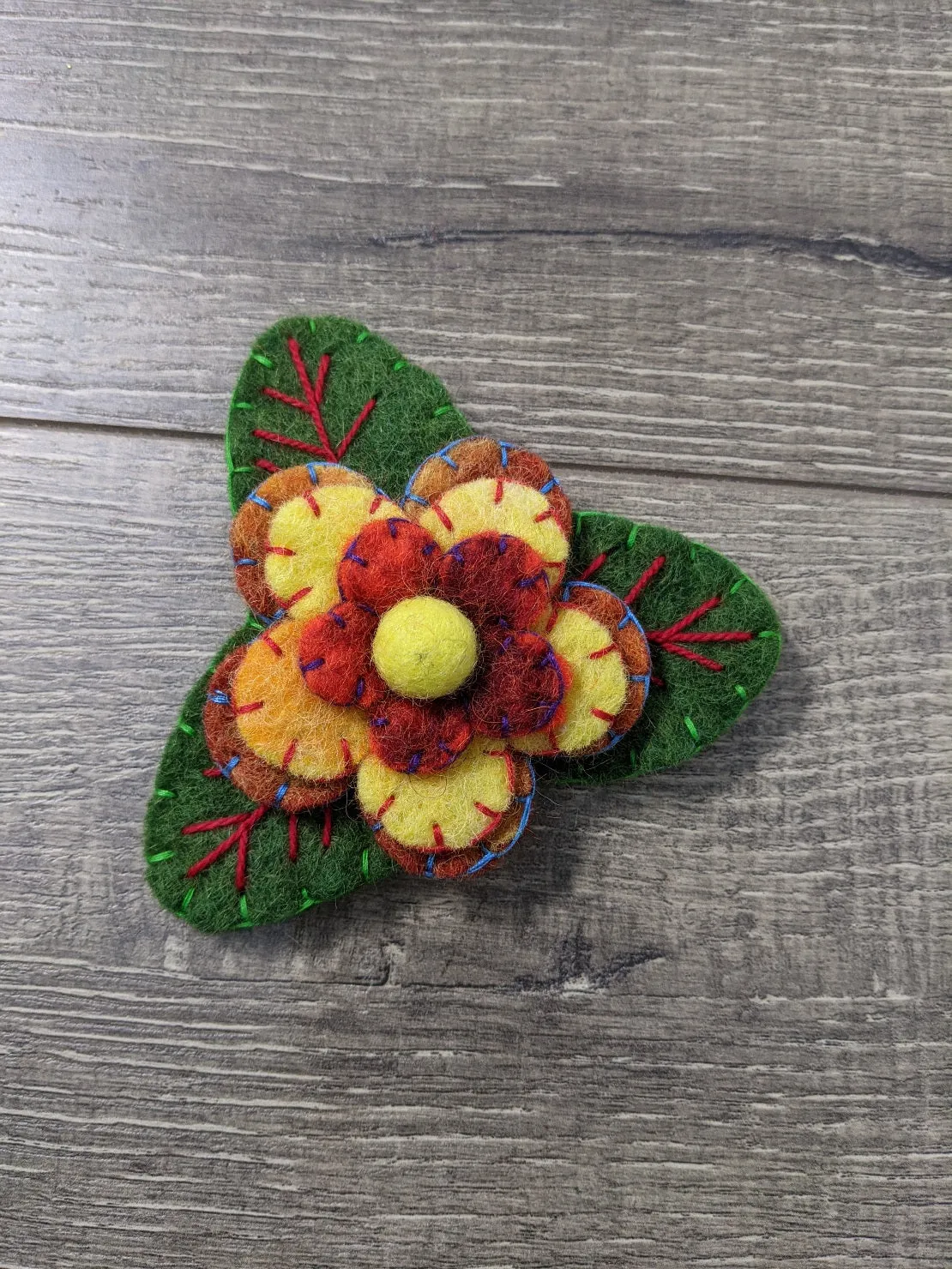 Felt Flower And Leaf Brooch