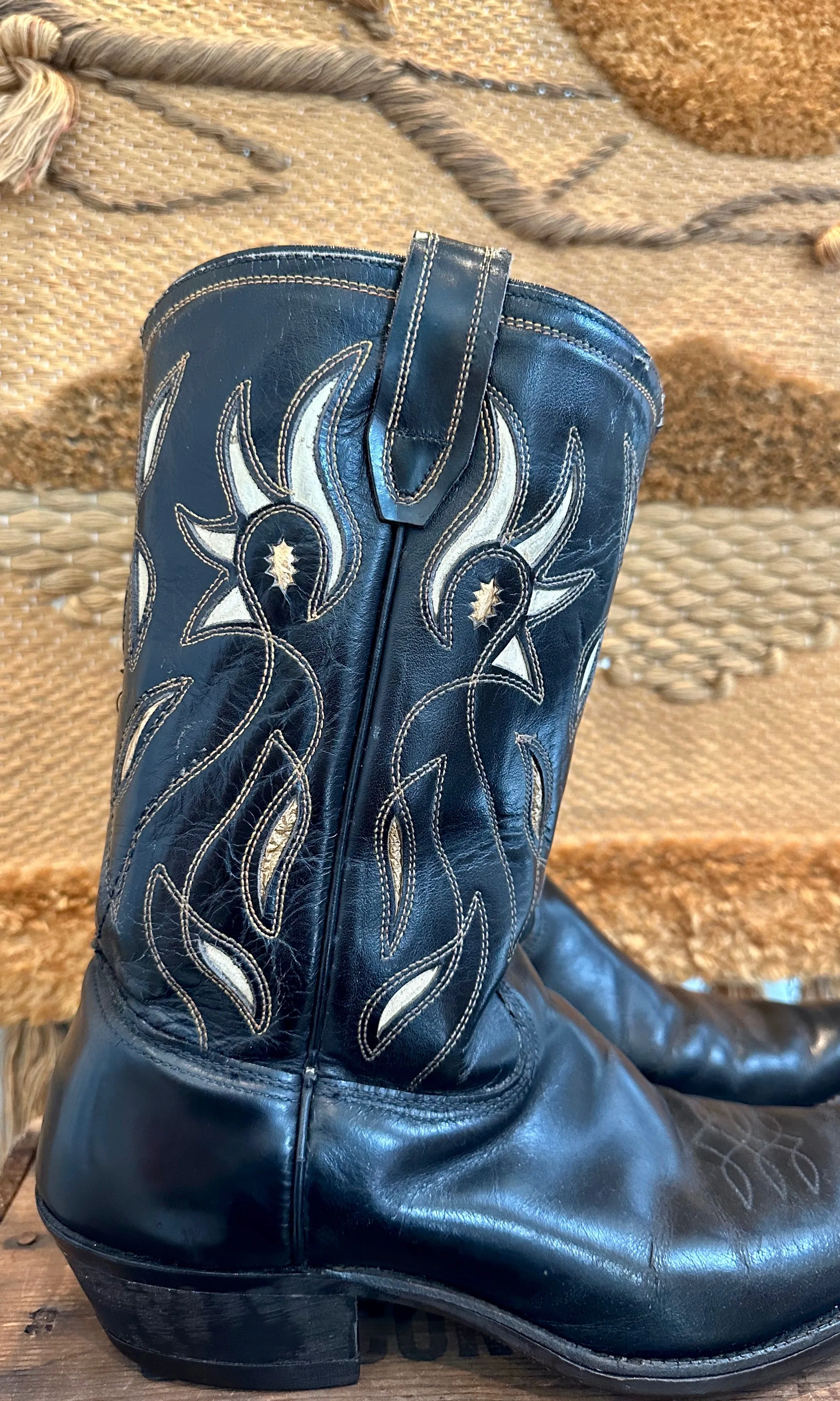 FIERCE BLACK Vintage 60s Leather Boots | Western, Cowboy • Mens size 9ish (not marked)