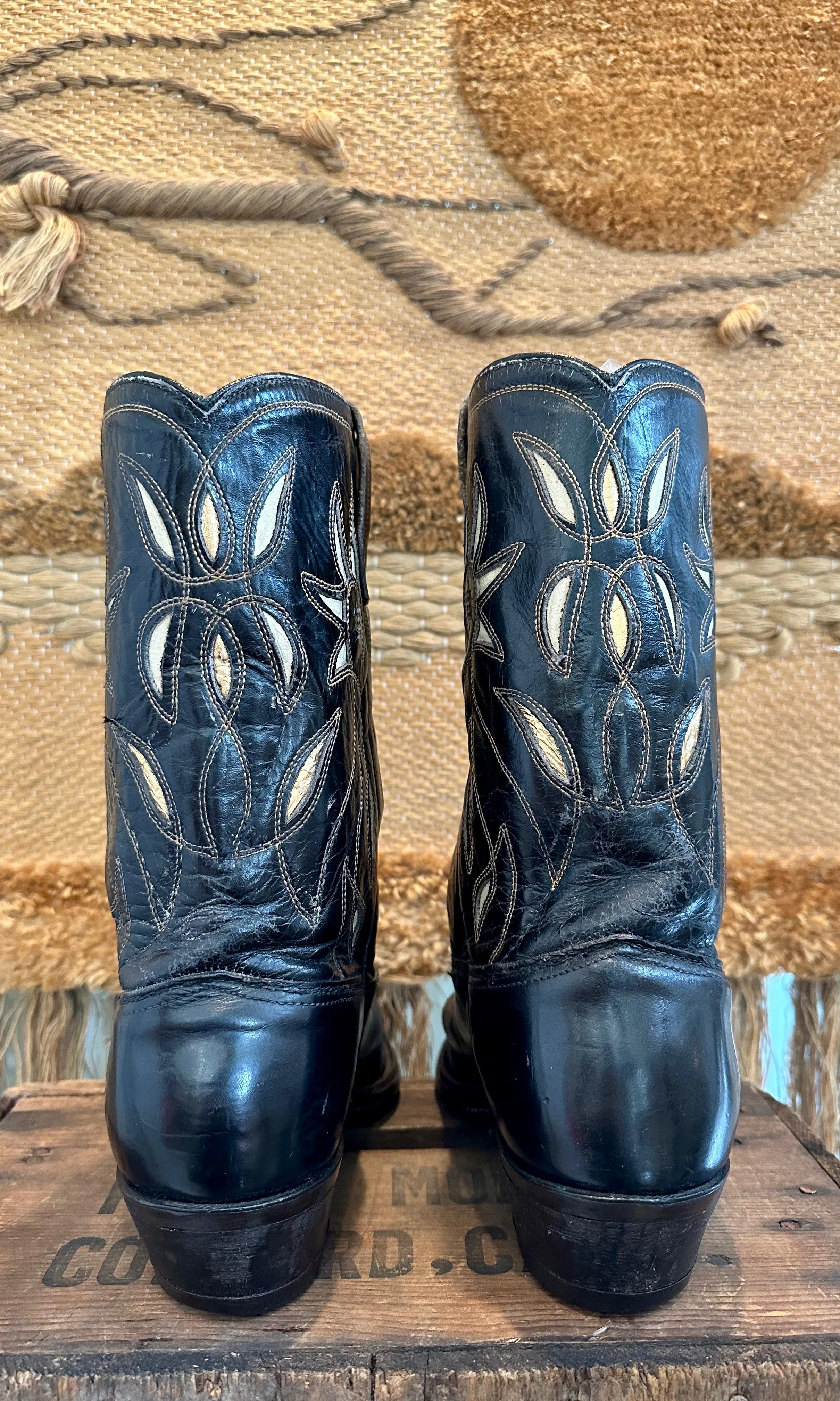 FIERCE BLACK Vintage 60s Leather Boots | Western, Cowboy • Mens size 9ish (not marked)