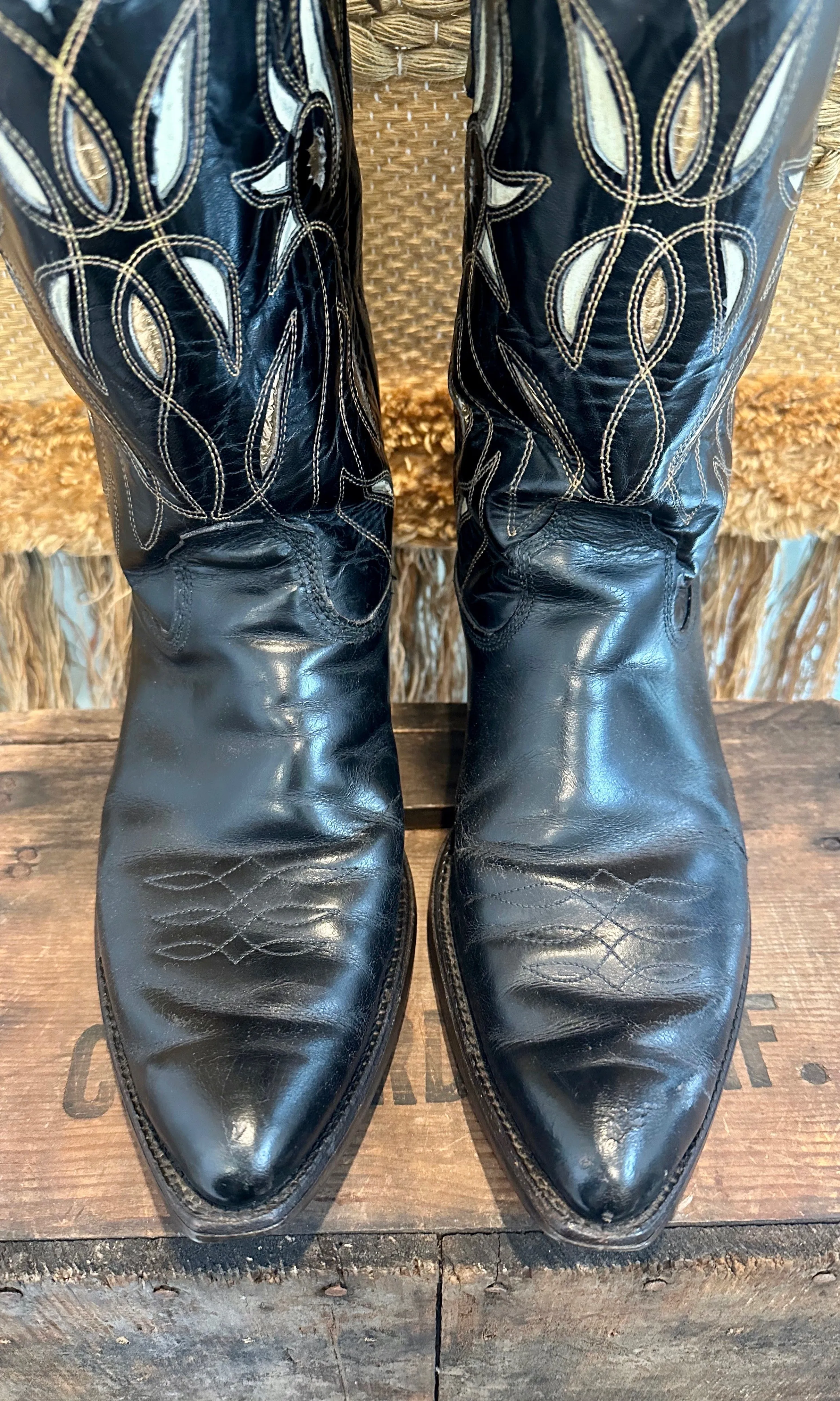 FIERCE BLACK Vintage 60s Leather Boots | Western, Cowboy • Mens size 9ish (not marked)