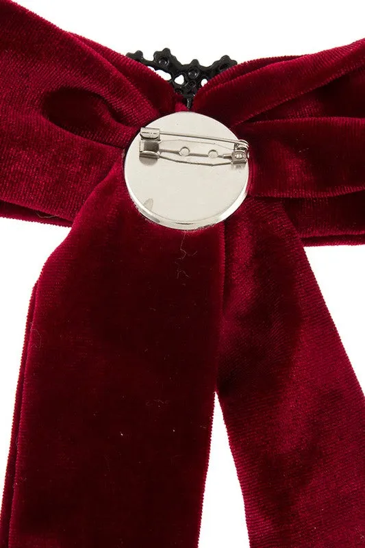 Floral Ornate Soft Bow Brooch