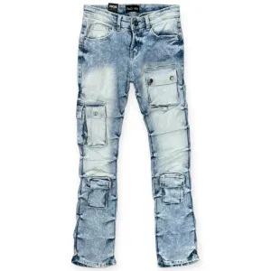 Focus Boys CGO Distressed Stacked Flare Denim jeans(Light Wash)