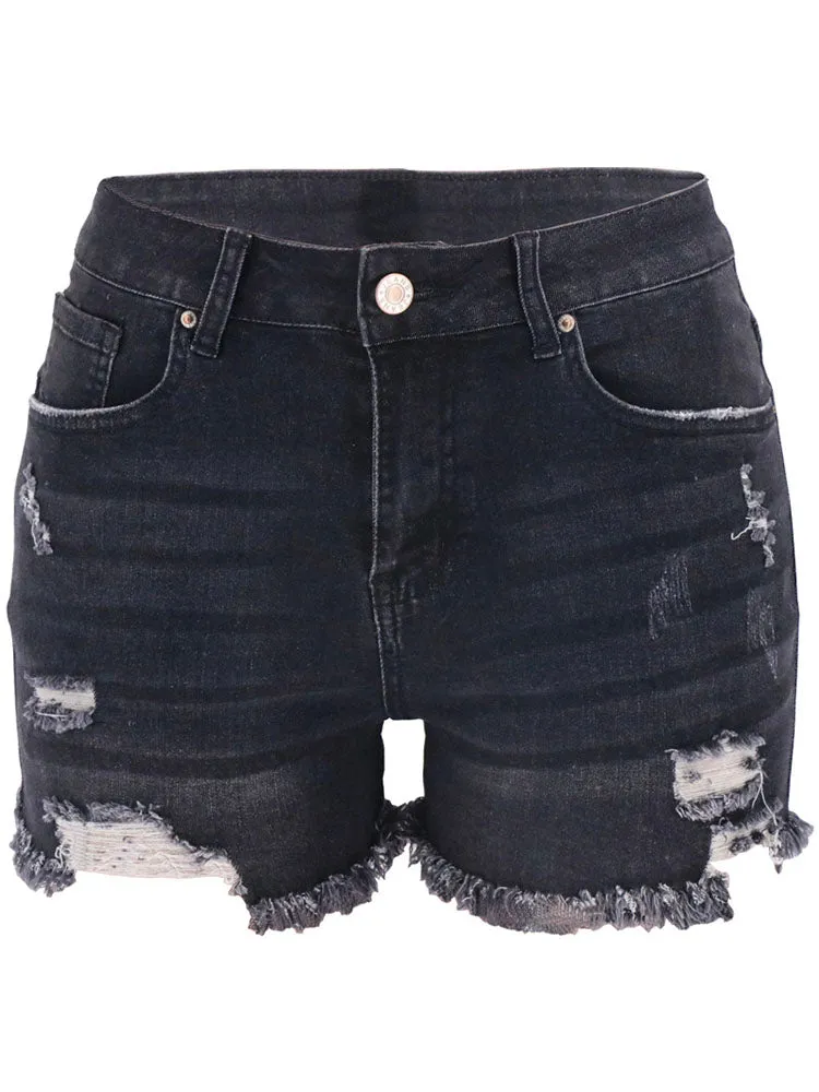 Fray Hem Distressed Jean Shorts