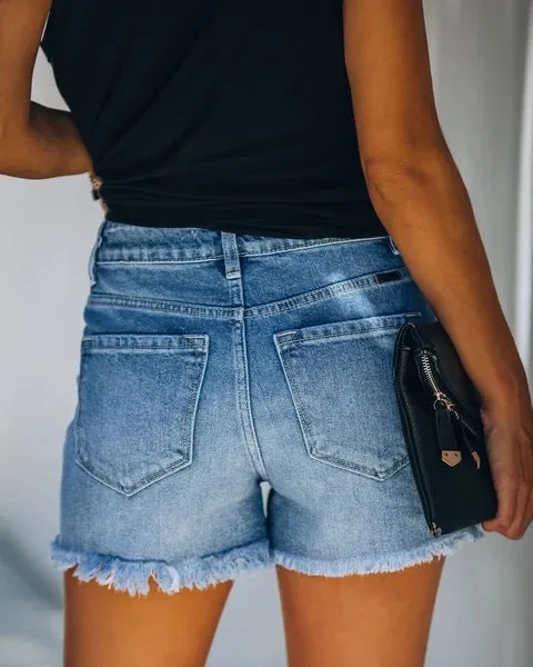 Fray Hem Distressed Jean Shorts