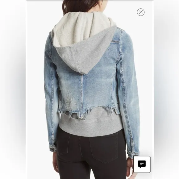 FREE PEOPLE Double Weave Denim Jacket, Distressed Denim &amp; Grey Hoodie, Small