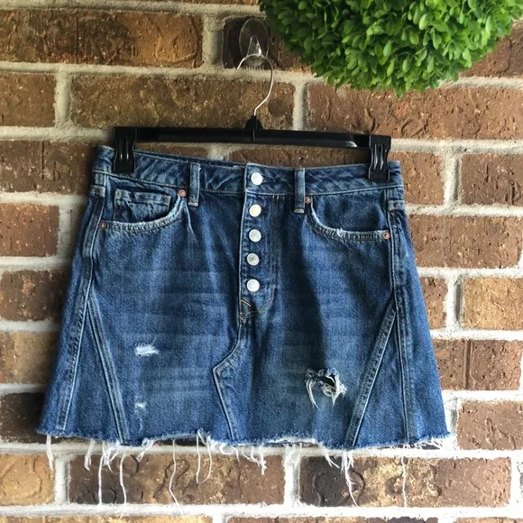 FREE PEOPLE Harvey Distressed Denim Skirt