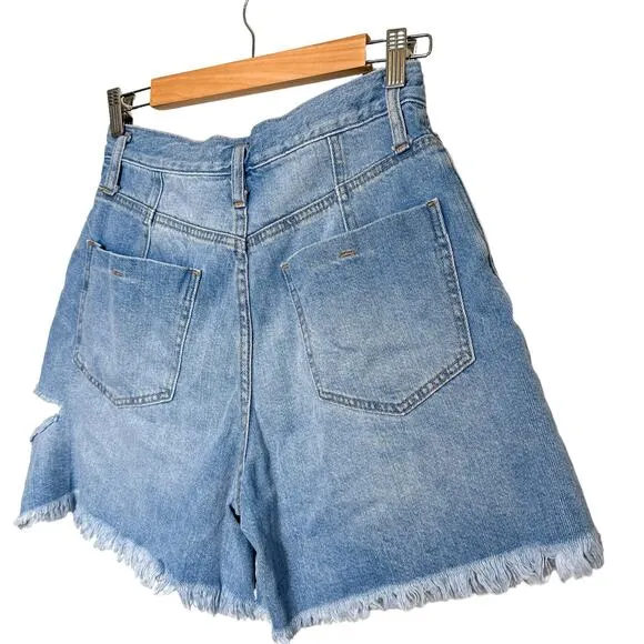 Free People x We The Free Cut Cotton Denim Button Fly Frayed Jean Shorts Blue 26