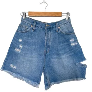 Free People x We The Free Cut Cotton Denim Button Fly Frayed Jean Shorts Blue 26