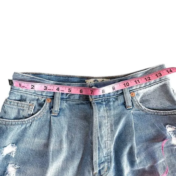 Free People x We The Free Cut Cotton Denim Button Fly Frayed Jean Shorts Blue 26
