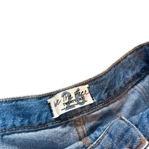 Free People x We The Free Cut Cotton Denim Button Fly Frayed Jean Shorts Blue 26
