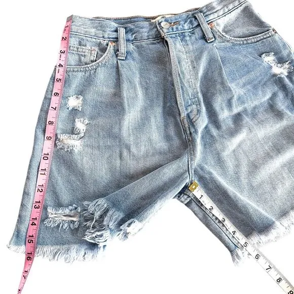 Free People x We The Free Cut Cotton Denim Button Fly Frayed Jean Shorts Blue 26
