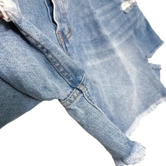 Free People x We The Free Cut Cotton Denim Button Fly Frayed Jean Shorts Blue 26