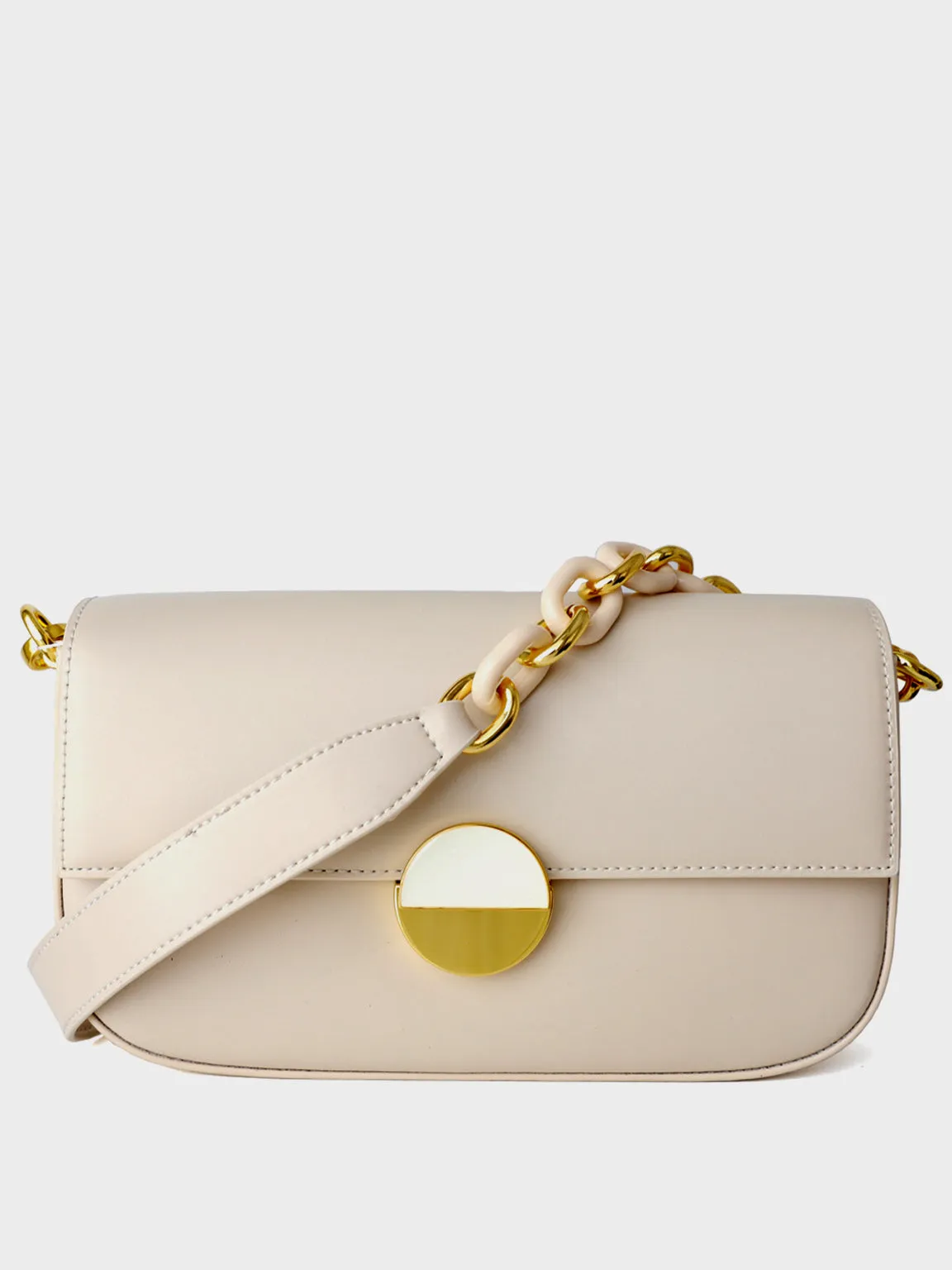 French Baguette Shoulder Bag 90s Vintage Flap Top Acrylic Chain Handbag  Round Gold Hardware