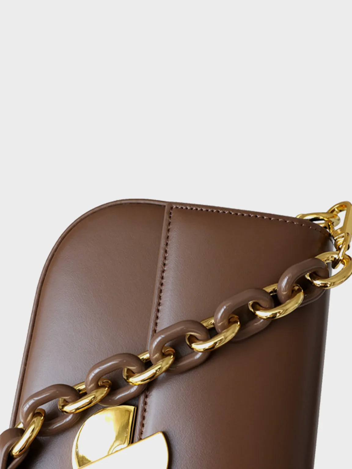 French Baguette Shoulder Bag 90s Vintage Flap Top Acrylic Chain Handbag  Round Gold Hardware