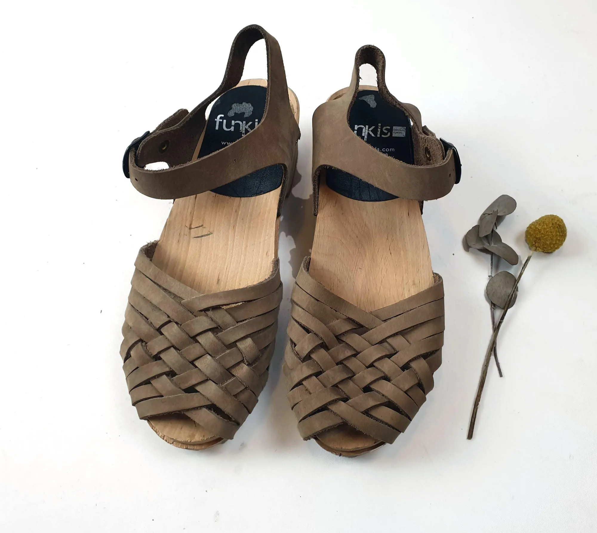 Funkis brown suede closed toe clogs size 40