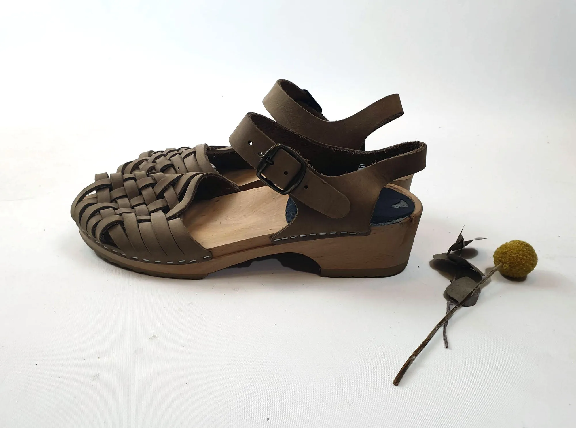Funkis brown suede closed toe clogs size 40
