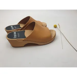 Funkis classic brown leather wooden clogs with wooden sole size 36