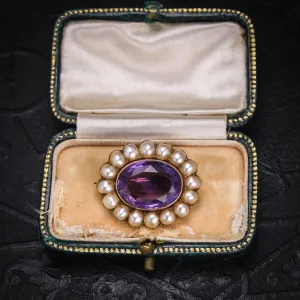 Georgian Amethyst & Pearl Flower Brooch