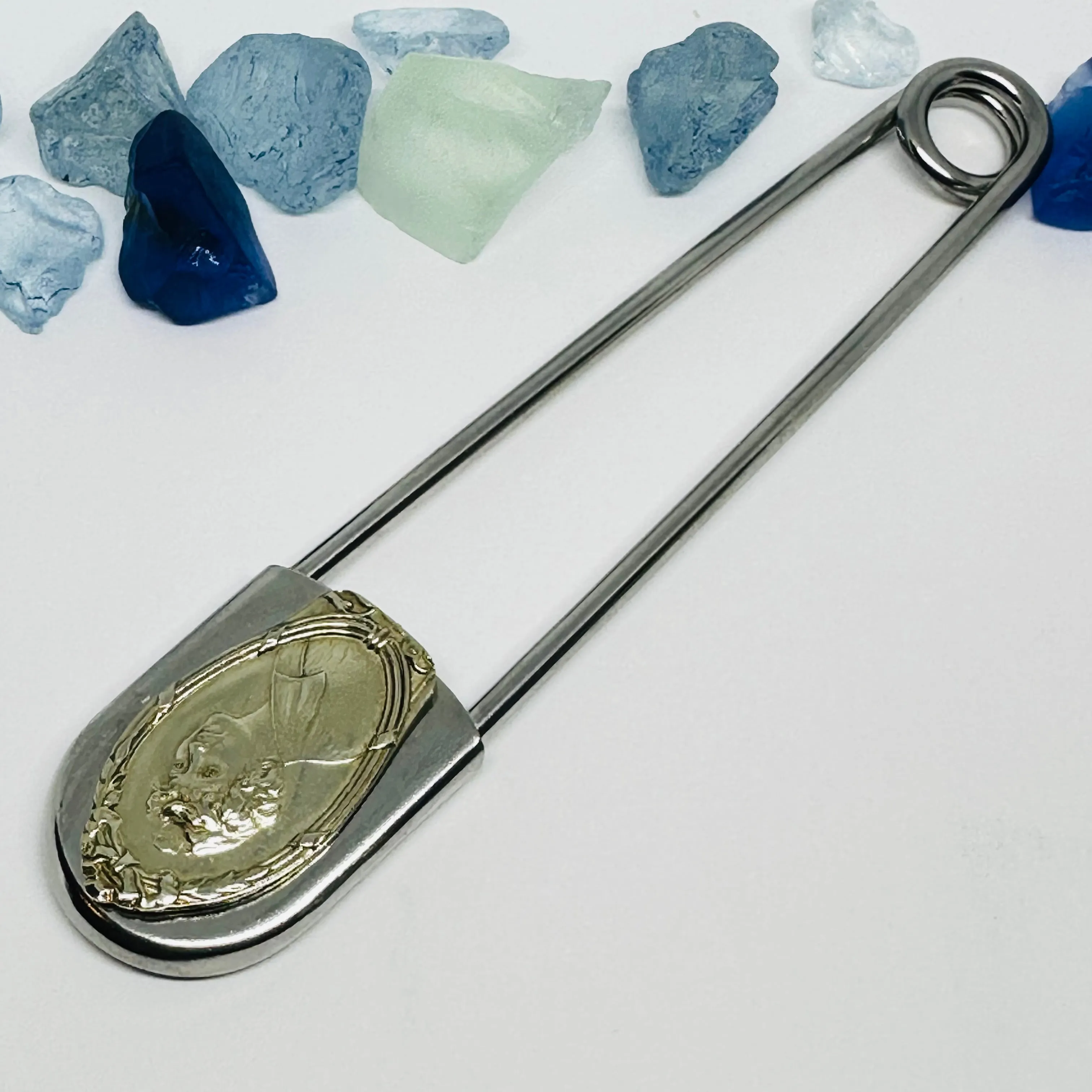 Giant Vintage Silverware Adorned Safety Pin | Key Ring | Kilt Brooch | Horse Blanket | Silver Embellishments | New Driver | Purse Belt