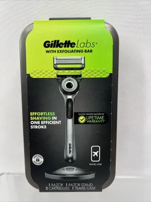 Gillette Labs Razor 1 Handle 2 Blade Refills Travel Case Stand ￼ Exfoliating Bar