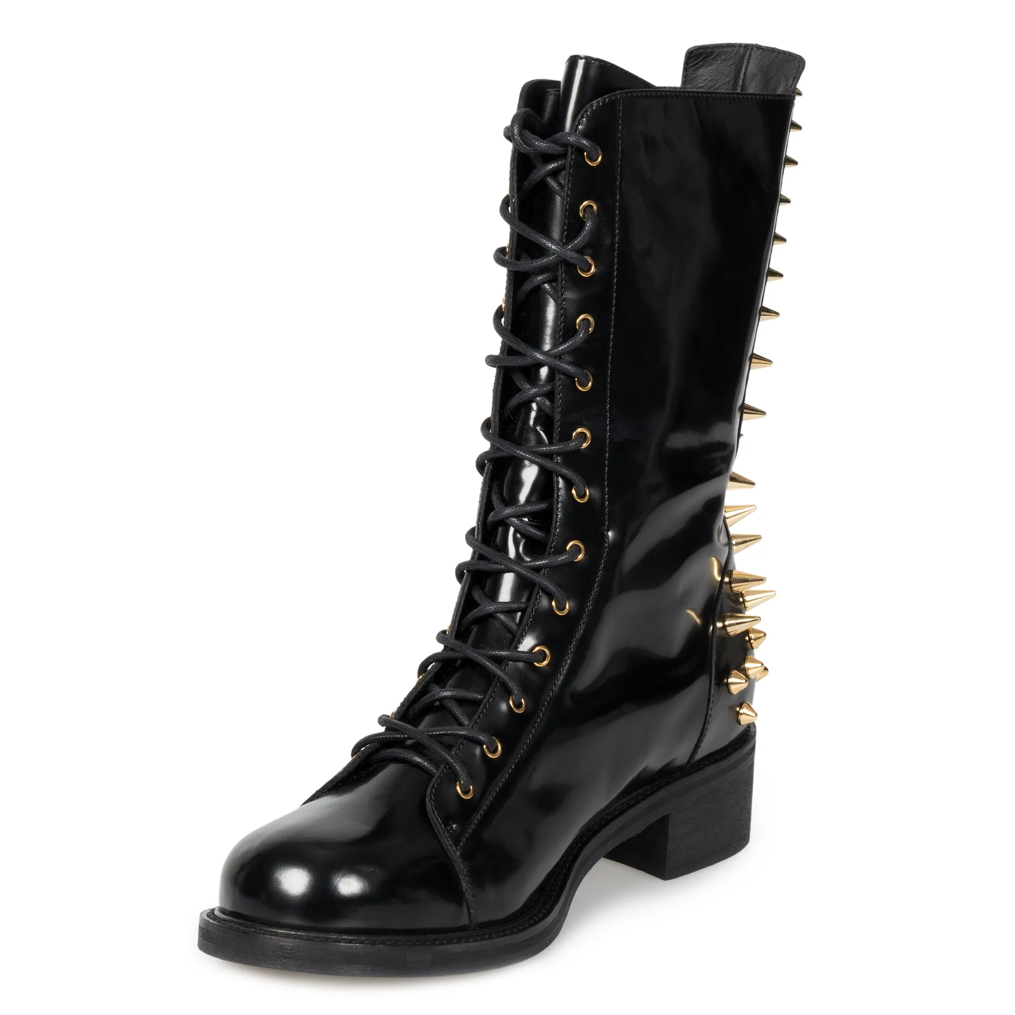 Giuseppe Zanotti Blok Spiked Military Black Patent Leather Boots