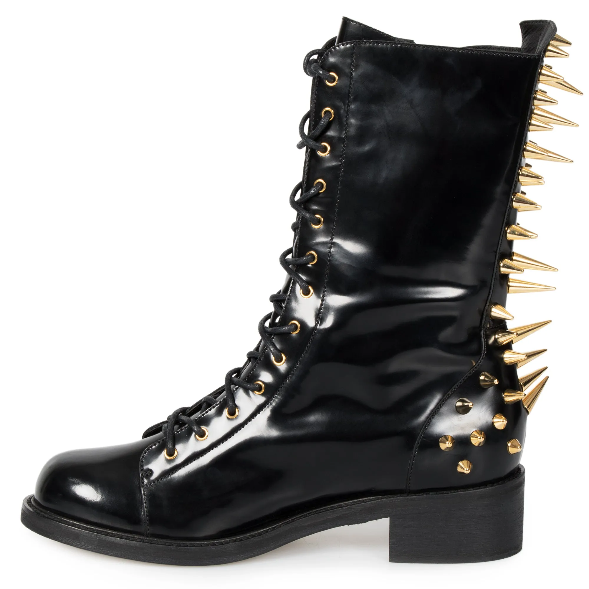 Giuseppe Zanotti Blok Spiked Military Black Patent Leather Boots